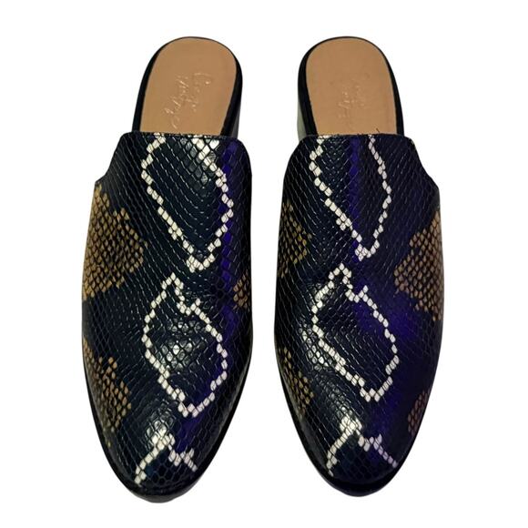 Crown Vintage Mules Size 7.5 Slip On Snake Print Leather Clogs 1.75'' heel - Picture 8 of 11